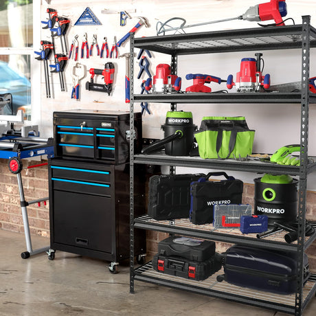 WORKPRO 5-Tier Metal Storage Shelving Unit, 48”W x 24”D x 72”H, Adjustable Storage Rack Heavy Duty Shelf, 4000 lbs Load Capacity (Total), for Garage, Kitchen, Bathroom, Warehouse, Black/Sliver, 2 Pack WORKPRO