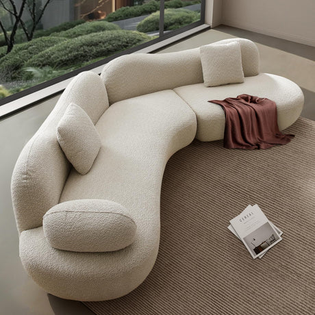 128" Luxury Curved Sectional Sofa with Ottoman, 6-Seater Boucle Couch Cloud Like Modular Sofa, Curved Sofas for Living Room, Luxury Couches with Butterfly Backrest Pillows (Beige) mr.waiba