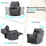 ANJ Swivel Rocker Recliner Chair Nursery, Manual Fabric Small Rocking Recliner, Modern Rocking Reclining Chairs for Living Room, Bedroom, Small Space (Gray) ANJ