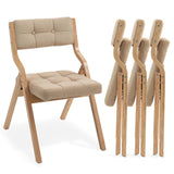 HOMEFUN Folding Chairs with Cushion, Wooden Padded Folding Chairs 4 Pack, Portable and Assembled Folding Dining Chair for Guests Kitchen Office Wedding and Party, Khaki HOMEFUN