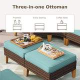 PHI VILLA 8-Piece Curved Patio Furniture Set with Fire Pit Table, Outdoor Wicker Half-Moon Sectional Sofa with Cushions, 56” Gas Fire Pit Table and Ottomans, Aqua Blue PHI VILLA