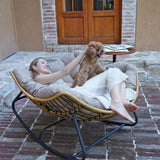 SWITTE Outdoor Rocking Chair, Patio Egg Rocking Chair, Indoor Papasan Chair, Rattan Wicker Lounge Chair, Modern Royal Chair for Bedroom, Living Room, Porch, Garden, Lawn-Beige SWITTE