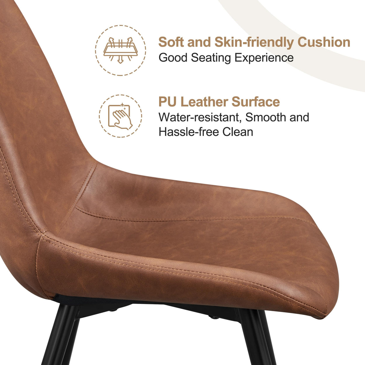 Yaheetech Dining Chairs Set of 2 Upholstered Modern Dining Room Chairs Mid Century Faux Leather Kitchen Chairs with Metal Legs for Dining Room Kitchen, Brown Yaheetech