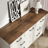 BAZELOR Farmhouse 7 Drawers Dresser for Bedroom, Modern Dresser with Metal Handle, Natural Texture, Wood Rustic Chest of Drawers for Bedroom,Living Room,Hallway and Entryway, Antique White BAZELOR