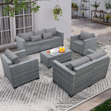 Lviden 5 Piece Wicker Patio Furniture Sets Outdoor Conversation Set, PE Rattan Sectional Sofa Couch with Storage Table and Non-Slip Grey Cushions, Furniture Covers Included Lviden