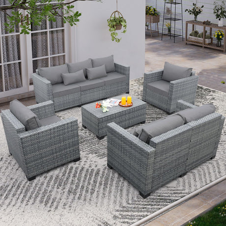 Lviden 5 Piece Wicker Patio Furniture Sets Outdoor Conversation Set, PE Rattan Sectional Sofa Couch with Storage Table and Non-Slip Grey Cushions, Furniture Covers Included Lviden