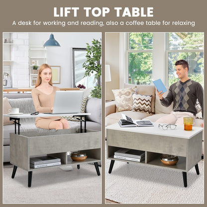 Giantex Lift Top Coffee Table, Modern Cocktail Table w/Hidden Compartment & 2 Open Shelves, Flip Top Center Table, Wooden Pull up Coffee Table for Living Room, Reception Room, Office (Grey) - WoodArtSupply