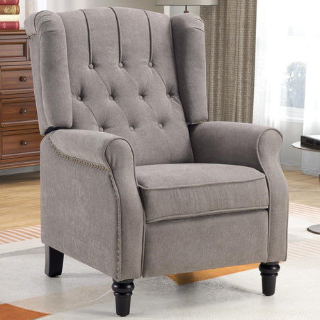CANMOV Push Back Recliner Chair, Accent Chair,Mid Century Wingback Recliner, Fabric Push Back Recliner Chair Single Armchair Sofa with Rivet Decoration,Button-Tufted Back for Living Room, Grey CANMOV