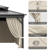 12'x16' Gazebo Curtains Outdoor Waterproof with Hanging Rings, 4-Panel Double Zipper Sidewalls Universal Replacement Privacy Curtain, Outdoor Gazebo Curtains for Patio, Backyard(Curtains Only) Snubbull