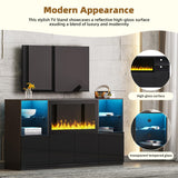Merax High Gloss TV Stand with 34.2" Non-Heating Electric Fireplace, Modern LED Entertainment Center & Two Tall Pantry Cabinets and Tempered Glass Shelves, Media Console Set for TVs up to 75", Black Merax