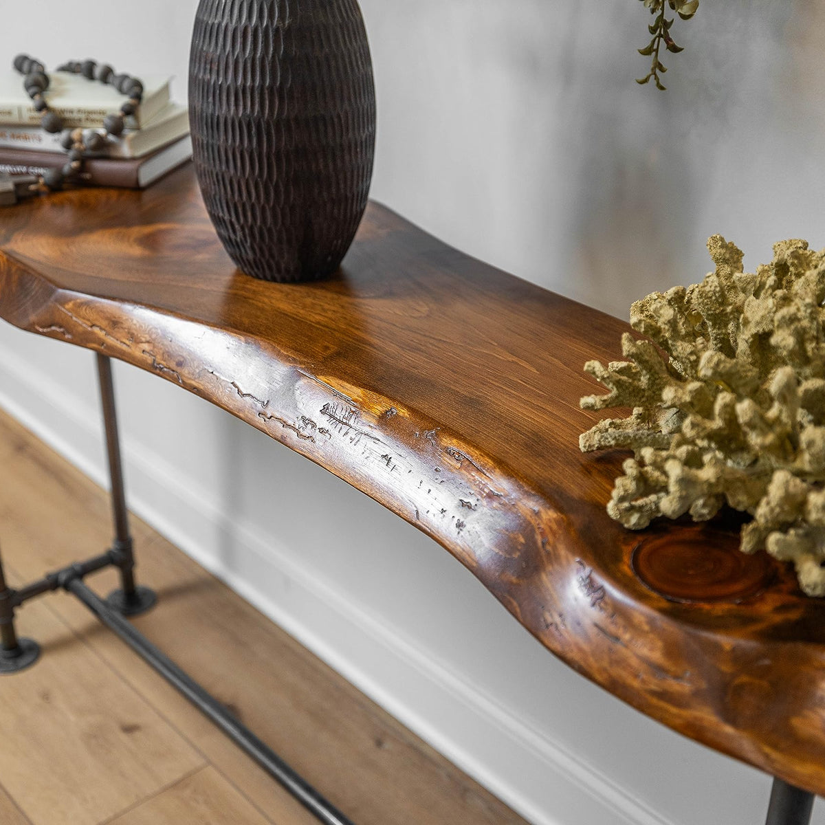Southern Rustic LOGWERKS Industrial Pipe Sofa Table - Live Edge Consol ...