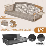 HOMREST 3-Person Porch Swing 55in Wicker Hanging Swing Bench with Cushions Cupholders Swing Chair with Chains 800lbs Capacity for Deck Garden Backyard HOMREST