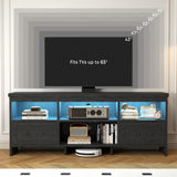 IRONCK TV Stand for 65 Inch TV, 55" LED Entertainment Center with Storage Cabinets, Power Outlets and Open Shelf, Media Console TV Cabinet with Drawers for Living Room, Black IRONCK