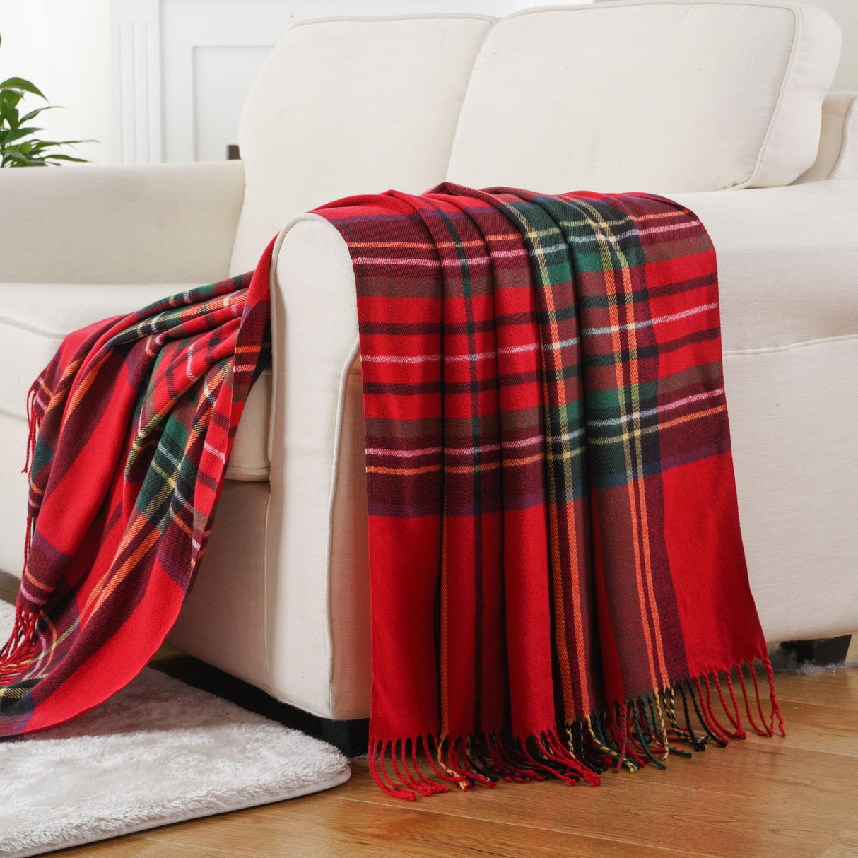 BATTILO HOME Christmas Red Plaid Throw Blanket for Couch, Bed, Super Soft Red Plaid Blankets,Soft Christmas Decorative Throw with Tassels 50"x60" BATTILO HOME