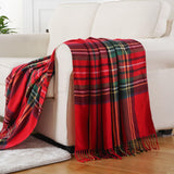 BATTILO HOME Christmas Red Plaid Throw Blanket for Couch, Bed, Super Soft Red Plaid Blankets,Soft Christmas Decorative Throw with Tassels 50"x60" BATTILO HOME