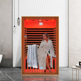 Efficraft Infrared Home Sauna Room 2 Person Hemlock Wooden Indoor Dry Sauna with Bluetooth Speakers & Red Light 1950W LCD Control Panel Temp and Time Pre-Set,1-Year Aftersale Efficraft