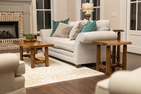 Rustic Log Coffee and End Table Sets of 3 - Pine and Cedar - Live Edge Rustic Furniture - Living Room Furniture - Awesome Wooden End Tables - Side Tables for House - Honey Pine Coffee Table Southern Rustic Logwerks