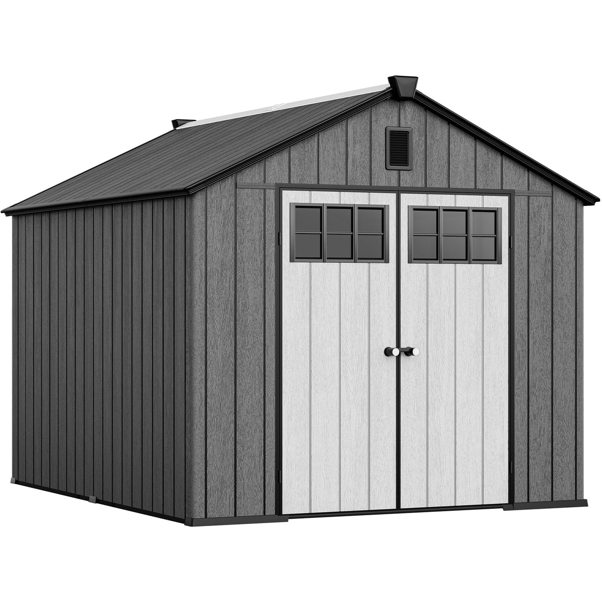 YITAHOME Outdoor Storage Shed 8x10 Ft, Plastic Storage Sheds with Floor, Lockable Doors, Windows, and Vents for Patio, Lawn, Backyard, Large Garden Storage for Bikes, Mowers, and Garden Tools, Black YITAHOME