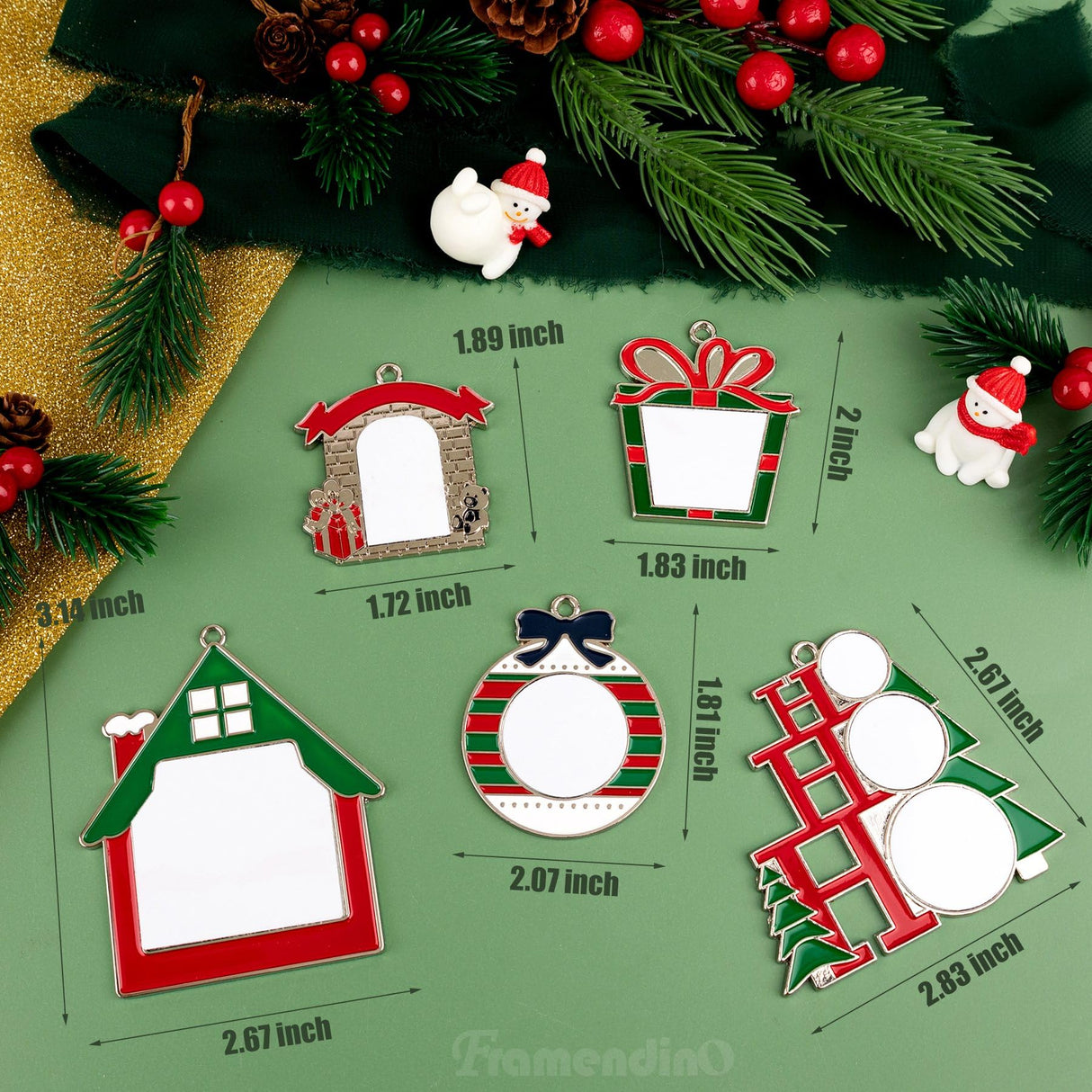 Framendino, 5 Pack Sublimation Hanging Ornament Christmas Metal Ornament Decoration Photo Frame Ornament for Car Christmas Tree Decor Framendino