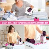 Kosiz 20 Pcs Heat Tape Dispenser Set 2 Heat Resistant Gloves with Silicone Bumps 6 Multi Size Heat Tape for Sublimation Mini Cutter Pen Set Nonskid Weighted Base Tape Holder for Heat Press (Rose Red) Kosiz