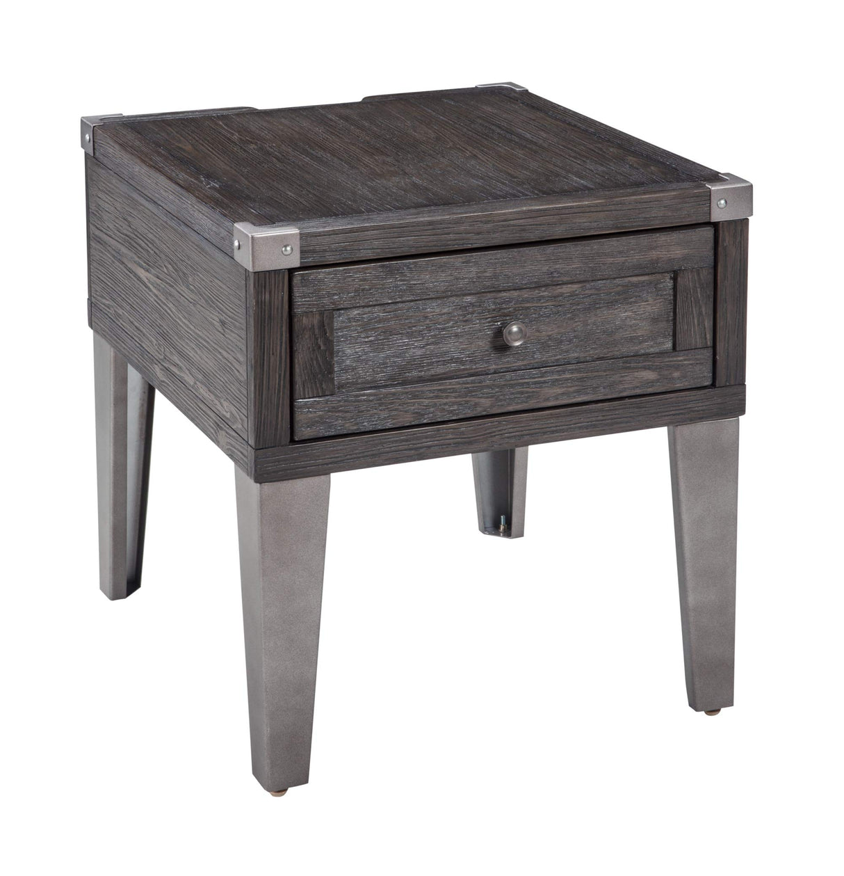 Signature Design by Ashley Todoe Industrial Square End Table with 1 Drawer, 2 Outlets and 2 USB Charging Ports, Dark Gray with Weathered Pine Finish Signature Design by Ashley