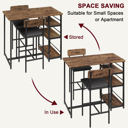 GAOMON Dining Table Set for 2, Kitchen Table and Chairs for 2 with Upholstered Chairs, 3 Piece Counter Height Bar Kitchen Table Set with 3 Storage - WoodArtSupply