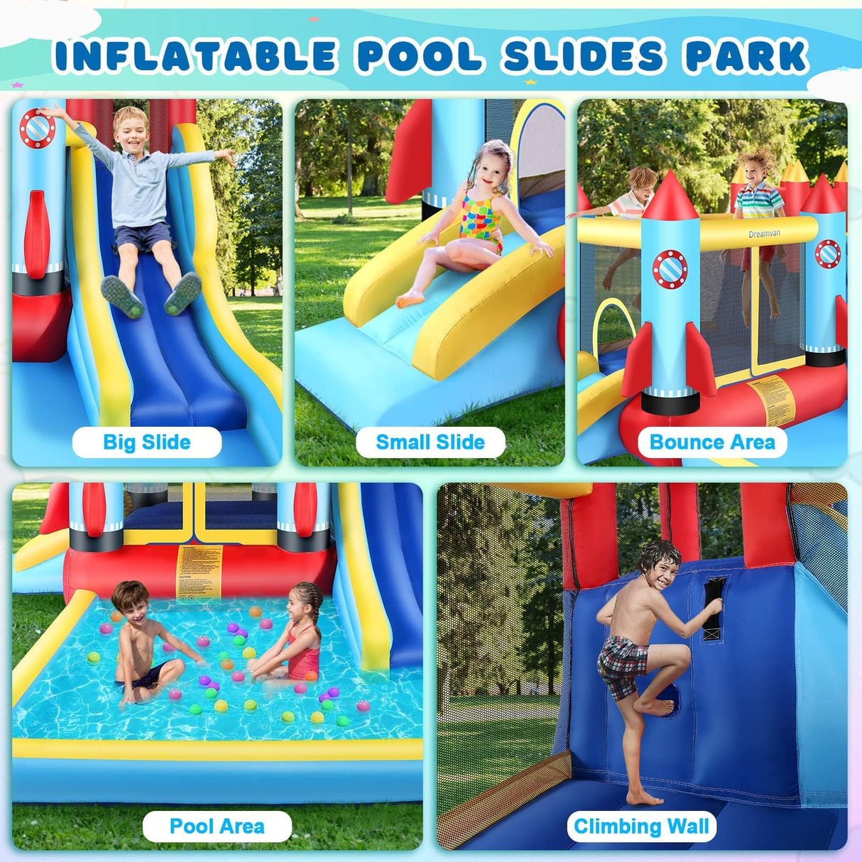 AKEYDIY Bounce House Water Slide Rocket Blast- 13X12ft Inflatable Water Slides Park for Kids 3-12, Large Adventure Water Park W/Pool,Climbing Wall,Bouncer Area/Water Bounce House for Kids Backyard AKEYDIY