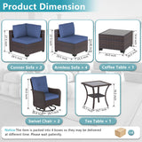 ALAULM 10 Pieces Patio Furniture Set with 2 Swivel Chairs Wicker Patio Conversation Set, Outdoor Sectional Furniture w/Coffee Table & Washable Seat Cushions-Dark Blue ALAULM