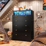 EnHomee Dresser, Black Dresser with LED, Bedroom Dressers & Chests of Drawers, Tall Dresser with 5 Wood Drawers, Black Dresser for Bedroom, 5 Drawer Dresser, Tall Dressers for Bedroom EnHomee