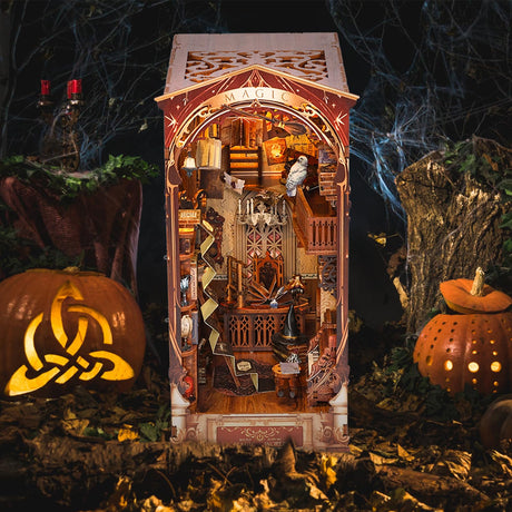 DIY Book Nook Kit, Decorative Bookend, 3D Wooden Puzzle Booknook Crafts, Bookshelf Insert Decor Alley with Furniture and LED Light for Birthday Home Desk Décor (Magic World) Tzgsonp
