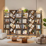 Cutogxon Triple 5 Tier Bookshelf, Large Bookcase Industrial Bookshelf with 19 Open Display Shelf, Wooden Wide Tall Tree Bookshelf for Living Room Home Office, Rustic Brown Cutogxon