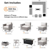 ovios 16 Pieces Patio Furniture Set, Outdoor Wicker Sectional Sofa with 54" Fire Pit Table Swivel Chairs, Modern Modular Deep Seat Rattan Couch Conversation Sets, Beige ovios