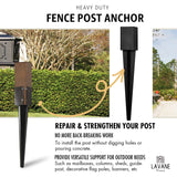 36 inch Fence Post Anchor Ground Spike, LAVANE Set of 4 Heavy Duty Metal Black Powder Coated Post Stake Support Base - Outer Dimension: 4"x4" (Fit 3.5"x3.5" Mailbox or Fence Post) La Vane