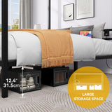 DWVO Canopy Bed Frame King, Four Poster Platform Bed with USB Charging Station, Metal Bed Frame with Slats Support, 12.4 inch Underbed Storage, No Box Spring Needed, Black DWVO