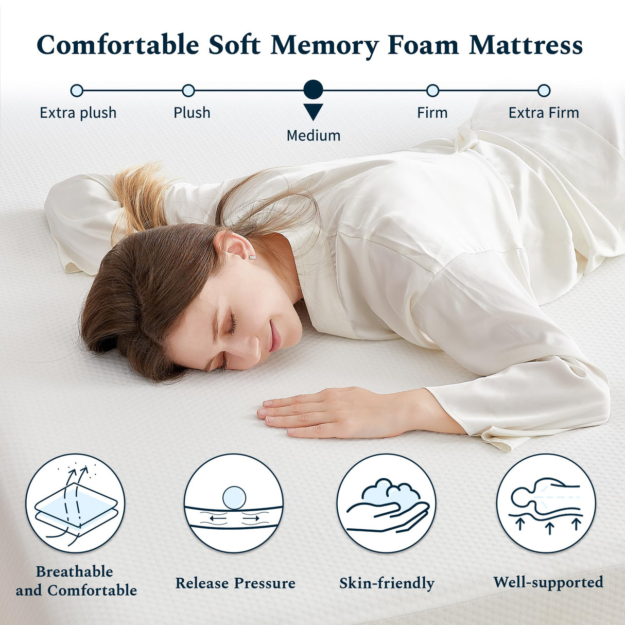 UACEO Twin Mattress, 6 Inch Memory Foam Mattress in a Box, Fiberglass Free Twin Size Mattresses for Pressure & Pain Relief, Soft and Comfortable UACEO