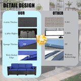 HISUKOY Outdoor Couch Wicker Patio Sofa, 3-Seat Sofa Patio Furniture Couch Outdoor Patio Sofa Seating Furniture for Garden,Backyard,Porch, Black-Blue HISUKOY