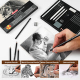 Drawing Sketching Pencil Set, 24 Piece Pro Artist Sketch Kit - Graphite Pencils (12B-4H),Charcoal Pencils for Drawing,Black and White Charcoal Pencils,Charcoal Sticks,Stumps,Eraser,Sharpeners GETHPEN