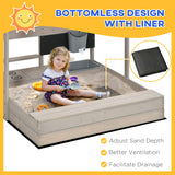 Outsunny Kids Sandbox with Canopy Adjustable, Wooden Sandbox Backyard Toy with Kitchen Playset Accessories, Outdoor Activity Gift for Girls and Boys, Ages 3-7 Outsunny