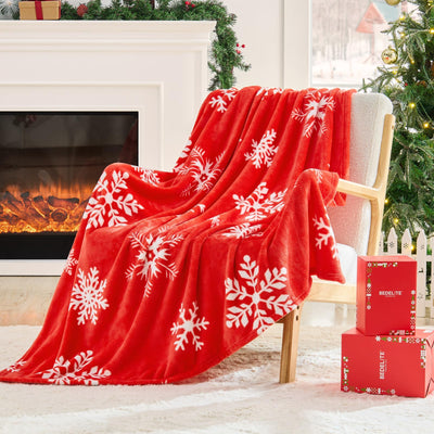 BEDELITE Christmas Throw Blanket– Cozy Holiday Blanket with Red Snowflake Design, Soft Lightweight Fleece Christmas Blanket for Couch & Bed, Festive Home Décor & Gift, 50"x60"