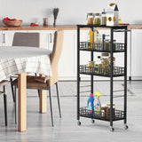 Narrow 4-Tier Rolling Storage Cart with Handle - Modern Black Utility Cart for Small Spaces NORCEESAN