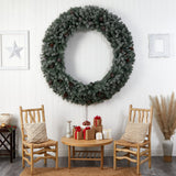 Nearly Natural 6ft. Giant Flocked Christmas Artificial Wreath with Pinecones, 600 Clear LED Lights and 1000 Bendable Branches Nearly Natural