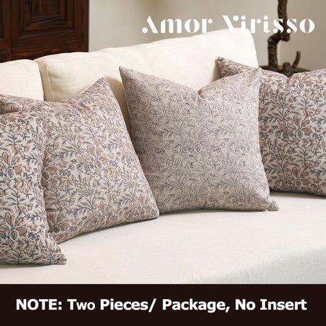 Amor Virisso Floral Throw Pillow Covers 18x18 Set of 2 Vintage Block Print Pillow Covers Decorative Pillow Covers Couch Pillows for Living Room Farmhouse Accent Sofa Pillows, Black/Sand Amor Virisso