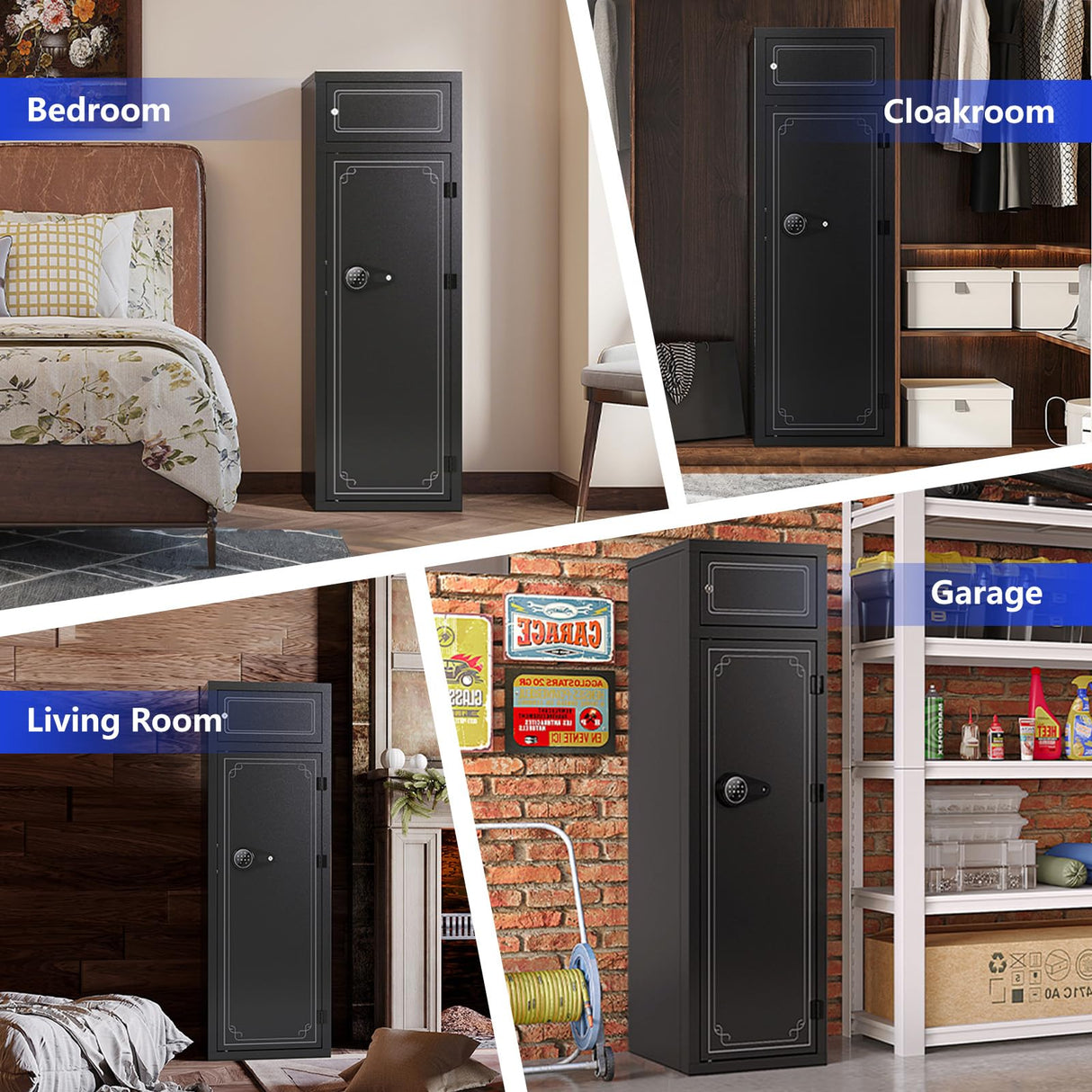 Karini 8-12 Gun Safe for Rifles and Pistols Large Rifle Safe with Electronic Combination Lock & Separate Storage 3 Removable Shelves 180° Door for Garage Bedroom & Shooting Club Karini