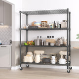 Homdox 60”W Storage Shelves, 4 Tier Heavy Duty Wire Shelving Unit with Wheels, 2400LBS Commercial Adjustable Metal Shelves for Storage, Garage Rack Pantry Shelves Kitchen Shelving, 24"x60"x72", Black Homdox