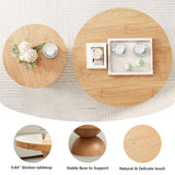 Solid Wood Round Nesting Coffee Table Set of 2, Circle Accent Tables with Unique Semi-Circular Legs, Mid Century Modern Side End Table Set for Small Space Living Room Office (Natural Oak) LEVNARY
