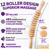 Wooden Massage Roller Stick (12 Rollers) - Curved Wood Therapy Massage Tool for Body Sculpting, Fascia Release & Lymphatic Drainage - Maderotherapy Helps Reduce Cellulite Appearance - by Cozlow COZLOW