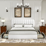 VECELO King Size Upholstered Bed Frame with 4 Drawers and Headboard, Velvet Platform Storage Bedframe, Wooden Slats Support, No Box Spring Needed,Snow-White VECELO