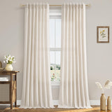 Pinch Pleated Linen Curtains 108 Inches long for Living Room 2 Panels Set Cream Beige Flax Pleat Drapes Back Tab Semi Sheer Neutral Boho Ceiling to Floor 108 Inch Curtains for Bedroom Window 9 FT Aersas