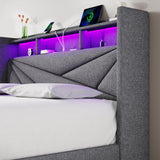 Driftalia Queen Bed Frame with 4 Storage Drawers, Upholstered Bed Frame Queen Size with LED Lights Headboard and Charging Station, No Box Spring Needed, Easy Assembly - Light Grey Driftalia