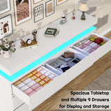 chartustriable 9 Drawer Dresser for Bedroom, White Dresser with LED Lights, Modern Chest of Drawers for Closet, 63" Wide Drawers Organizer Cabinet for Living Room, Entryway, Hallway, White chartustriable